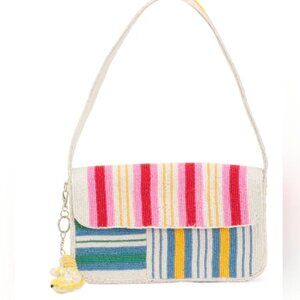 Handcrafted in India Vibrant Colorful Striped Beaded Shoulder Bag  w Charm NWT